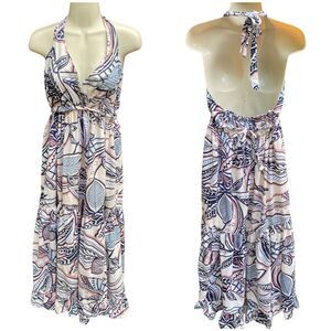Vtg maxi sundress Halter neck fit and flare cotton boho gypsy cottage core M